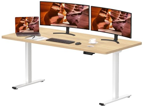SANODESK Höhenverstellbarer Schreibtisch mit 2 starken Motoren – Elektrischer Steh-Sitz Computertisch mit Memory-Funktion, Höhenverstellung, Gaming Desk, 160x70 cm (Ahorn)