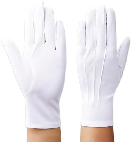 Larebidtex 2 Paar Weiße Handschuhe Mit Knöpfen - Nylon Kostüm Handschuhe mit Ziernähten, Ideal für Formelle Anlässe und Alltagsgebrauch, Atmungsaktiv und Langlebig
