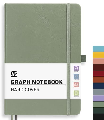 Notizbuch A5 Kariert - Notebook Journal buch With 192 Blatt Haftnotizen | Leder Hardcover Notebook,100GSM,180°flach,Karopapier (5 mm),14,5 x 21cm