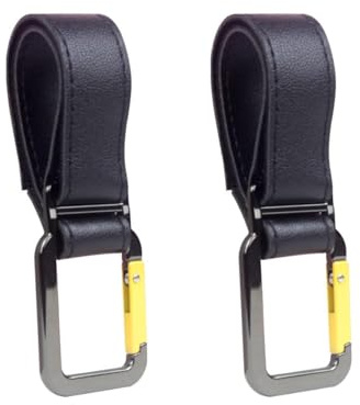 CYCLYTE Haken Kinderwagen für Wickeltasche, 2 Stück Neuer Kinderwagenhaken Taschenhalter XXL, Befestigung und Halterung für Zubehör Klettverschluss Stroller Hooks in Universeller Passform (schwarz)