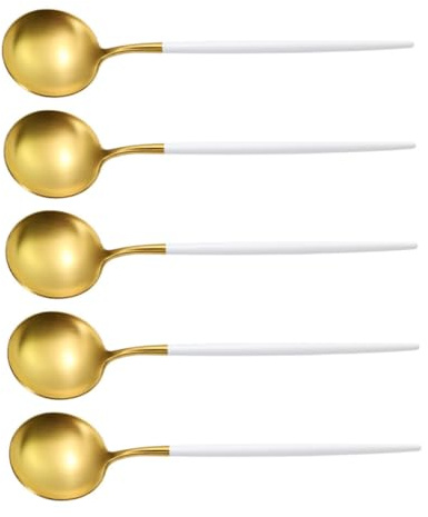FONDOTIN 5 pièces Cuillères à Soupe Acier Inoxydable Design Rond et Robuste Cuillères de Cuisine Polyvalentes pour Restaurant et Maison Résistantes et Adaptées pour Soupe et Porridge