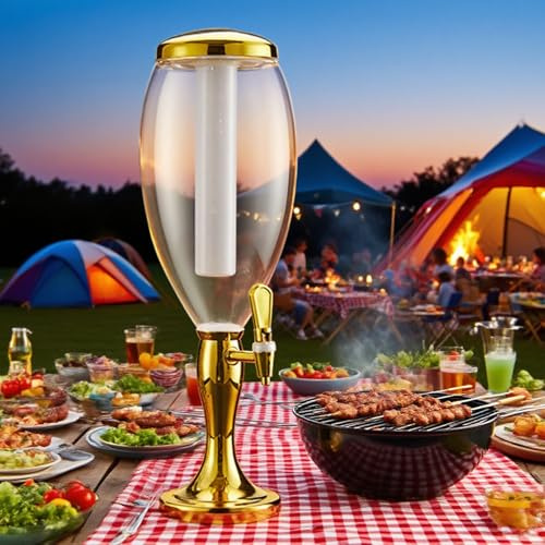 UrbanUp Spillatore Birra da Casa Distributori di Bevande a Torre per Feste, Distributore di Bevande con Rubinetto e Tubo di Congelamento Luminoso, Distributore di Liquori(Gold,2L)