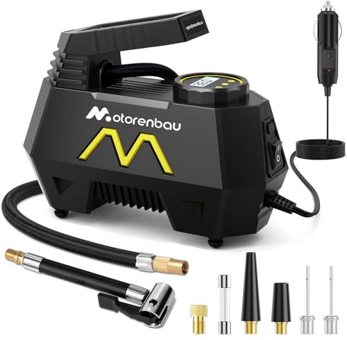 Motorenbau Compressore Aria Portatile 150 PSI, Gonfiatore per Pneumatici a 12 V CC con Manometro Digitale e Luce LED per Pneumatici di Auto, Moto e Biciclette-Giallo