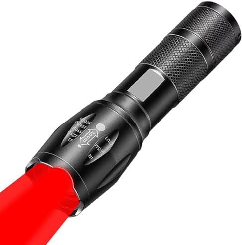 MODOAO Red Light Torch Rechargeable 2 in 1 LED Flashlight Zoomable Portable Handheld Red-Light and White-Light for LED Small Torch for Night Vision,Fishing, Detector Astrophotography