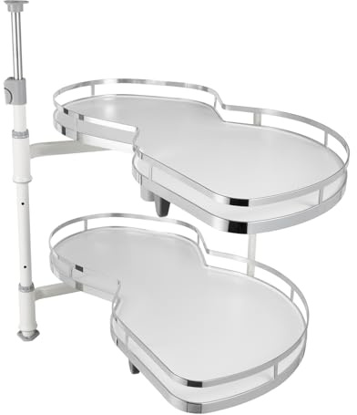 Étagère d'Angle De Cuisine, Plateau Tournant Pour Meuble d'Angle, Frisbee Ouvert à Droite, Double Étagère, Hauteur Réglable 60-81cm, Capacité 15KG, Panier Pour Cuisine, Garde-Manger, Salle De Bain