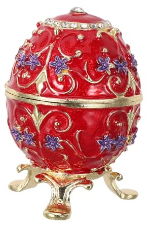 STOBAZA Russian Egg Trinket Box, Hinged Metal Enamel Jewelry Storage Display Box, Decorative Vintage Easter Egg Ring Holder for Valentines Day and Wedding