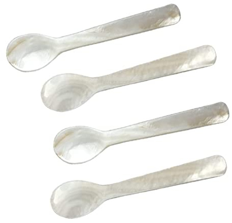 Set di 4 cucchiai in madreperla, cucchiai classici per caviale e uova da 12 cm, eleganti utensili in abalone per servire, cene gourmet, antipasti di lusso
