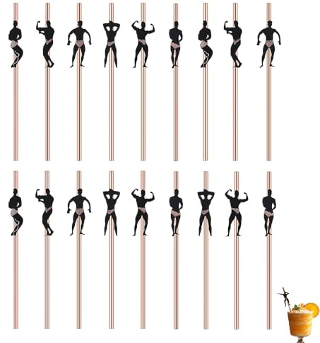 18 PCS Hen Bachelorette Cocktail, Hen Party Straws, Dancing Men Male Stripper Rose Gold Paper Straws, for Bachelorette Party Decoration