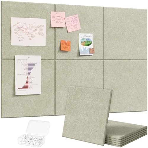 Lifewit Stor Anslagstavla i Filt med Självhäftande Baksida, 90x60cm Cork Board Alternativ för Väggar, 6-Pack Vision Board Meddelandetavla med 30 Häftstift för Kontor och Rum, Salviagrön
