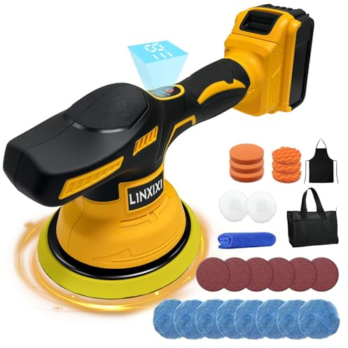 Akku Poliermaschine für De-Walt 18V/20V, 6 Zoll Autopolierer mit 8 Gang | 6800 U/min, Leicht, Kabellos, 27 teiliges Polierset für Polieren, Wachsen & Autoaufbereitung (Ohne Akku)