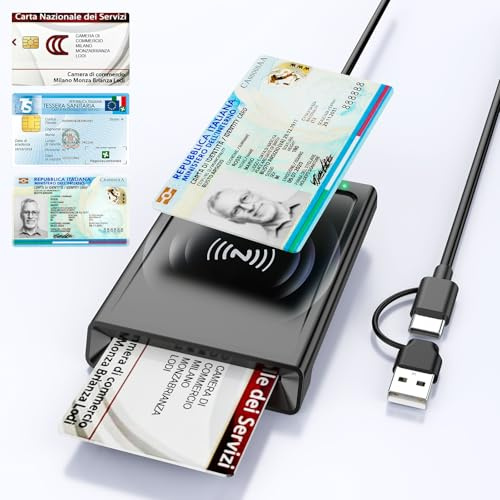2in1 USB + USB-C Chipkartenleser mit NFC,Personalausweis Lesegerät Chipkartenlesegerät Smart Card Reader NFC Lesegerät Kompatibel mit Windows,Linux,Android für den neuen Personalausweis Bankkarten