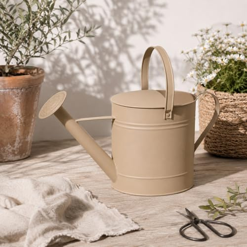 Dekorative Gießkanne Kanne Blechkanne Metallkanne Wasserkanne Garten bewässern Vintage Hellbraun 7,5 Liter