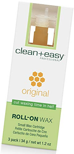 Clean + Easy Original Roll On Wax – Small Wax Refill Cartridges for Hair Removal, Fast & Easy Roll On Applicator for Face, Brows & Delicate Areas, 3 Pack