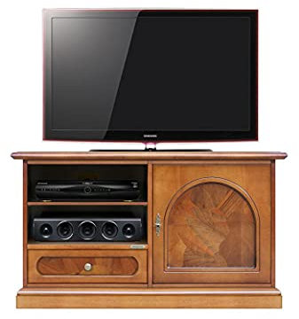 Arteferretto Made in Italy Meuble TV Classique - Porte et tiroir en ronce de Noyer