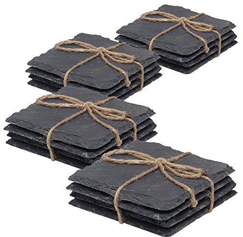 16 Schiefer Untersetzer Set Tischdeko Raclette Pfännchen Schick 10 x 10 cm | Geschlagener Naturschiefer, abwaschbar, stabil, mit Filzfüßchen