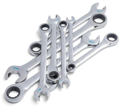 SATA ST08007ASJ 8-Piece Metric Double Ratcheting Wrench/Spanner Set, Polished, 8mm - 19mm, with Storage Tray
