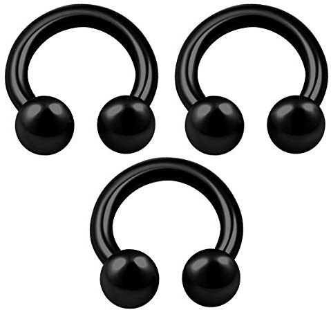 KJM FASHION 3 STK Eloxiert Schwarz Hufeisen Ohrringe 1,2mm 16 Gauge 6mm 1/4 Kugeln Septum Nase Daith Ohrringe Augenbrauen Piercing Schmuck 0119