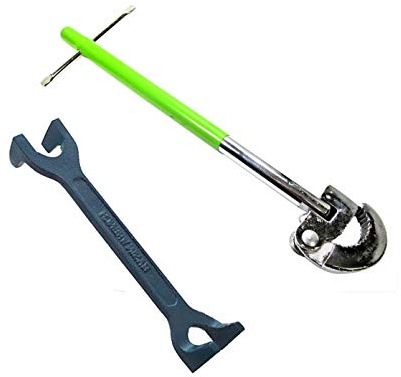 Plumbers 15/22mm Fixed Basin Wrench & 11 Adjustable Tap Nut Spanner Bath Tool