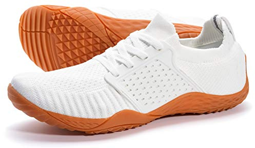 WHITIN Women's Low Zero Drop Shoes Minimalist Barefoot Trail Running Camping Size 9-9.5 Wide Toe Box for Female Fitness Workout Sneaker White/Gum 40