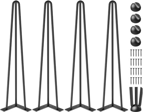 VEVOR Hairpin Table Legs 20 Black Set of 4 Desk Legs 880lbs Load Capacity (Each 220lbs) Hairpin Desk Legs 3 Rods for Bench Desk Dining End Table Chairs Carbon Steel DIY Heavy Duty Furniture Legs