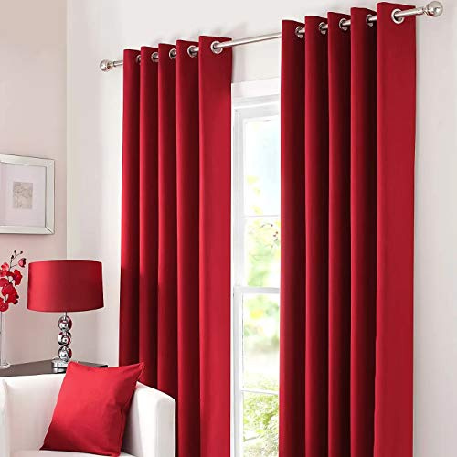 Kinfolk Textile Blackout Thermal Eyelet Ring Top Insulated Pair of Curtains Including 2 Tiebacks (Red, 46 x 54)