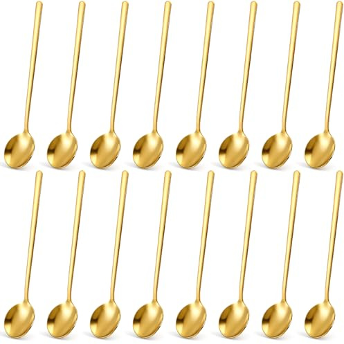 Jucoan 16 Pack Gold Demitasse Espresso Spoons, 5 Inch Mini Coffee Dessert Spoons, Gold Plated Stainless Steel Teaspoons for Ice Cream, Cappuccino, Tea Party Favor, Coffee Bar Station