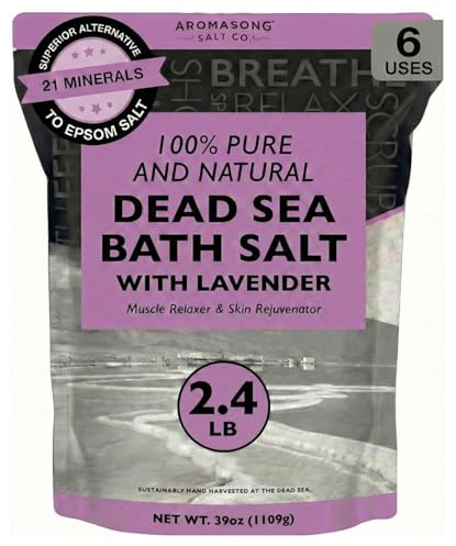 Aromasong Pure Dead Sea Salt for Soaking with 100% Natural Lavender, 2.43 LB - Spa Bath Salt Fine Grain - Body Wash Scrub - Soak for Women & Men- Bulk Resealable Pack