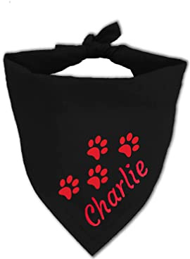 Personalisiertes Hunde Bandana - Verstellbares Dreiecks Halstuch Mit Gesticktem Wunschnamen - Baumwolle Kopftuch Hundehalstuch Dreieckstuch (L, Schwarz)