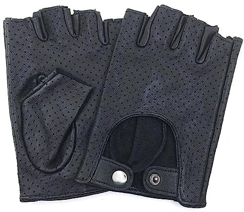 ZLUXURQ Damen-Lederhandschuhe Vollmaschige Fingerlose Halbfinger-Fahrhandschuhe