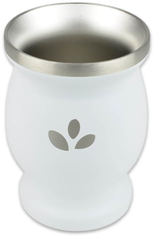 Delicatino - Natural Green Gourde à Maté Isotherme en Acier Inoxydable double paroi 200ml - Design Minimaliste et Finition Blanc Pur.