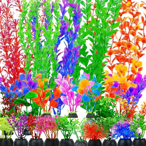 EMYSSA 25 Pack Aquarium Plants, Fish Tank Decoration Colorful Artificial Fish Tank Decor Plants Aquarium Decorations for Household and Office Aquarium Simulation, Small to Large and Tall