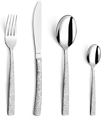 Amefa HAVANE Besteckset 24-tlg., Edelstahl, elegantes Reliefmuster | Tafelbesteck, 6 Menümesser, 6 Menügabeln, 6 Menülöffel, 6 Kaffeelöffel, Hochglanzoptik, für Haushalt und Gastronomie