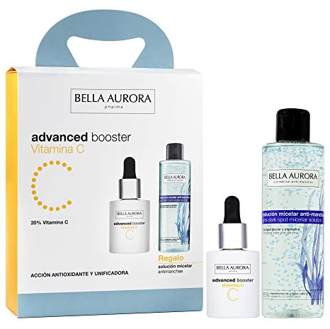 Bella Aurora Pack Advanced booster Vitamina C 30ml + Solución Micelar 200 ml | Sérum Antioxidante | Ilumina y Unifica la Textura de la Piel | Cuidado Intensivo | Agua Micelar para Limpieza Facial