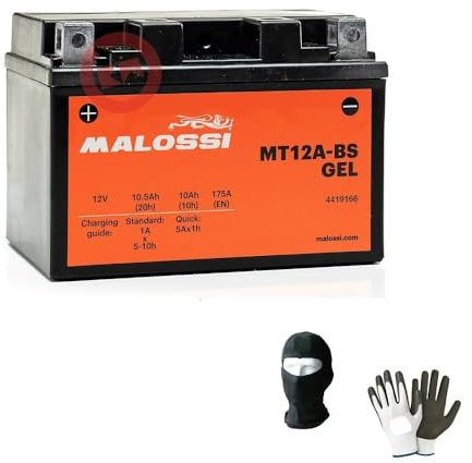 KOMPATIBEL MIT SUZUKI GSX-R 1000 2012 bis 2016 MALOSSI GEL-Batterie MT12A-BS bereits gebrauchsfertig aktive Batterien 10 Ah Ampere 12 Volt für Motorrad Roller