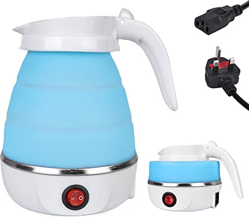 Foldable Electric Kettle: Portable Travel kettle with Separable Power Cord, Electric Water Heater Collapses, Silicone Folding Electric Kettle for Indoor, Outdoor, Camping, Travel (Blue)
