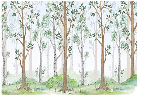 Fototapete Selbstklebend Kinderzimmer Wald Bäume - Klebefolie Wandaufkleber Fototapete Nach Maß Personalisiert - Motivtapeten Wandtapete Tapete Kindertapete für Mädchen Kinder Baby Babyzimmer