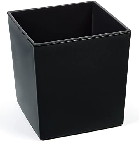 Tymar Vaso per fiori, in plastica, grande, quadrato, lucido, giardino, balcone, terrazza, casa (nero, 30 x 30 cm)