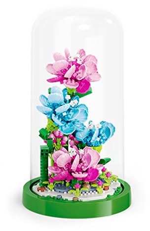 LULUFUN Building Blocks Flowers Bouquet Set with Dust-Proof Dome,DIY Simulation Artificial Particle Flower Collection Construction Building Bricks Toy,Home Decors (carnation)