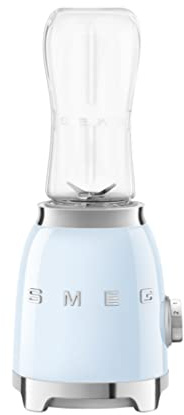 Smeg PBF01PBUK - Batidora personal estilo retro de los años 50, 2 botellas para llevar, 2 ajustes de velocidad, 600 ml, 300 W, azul pastel