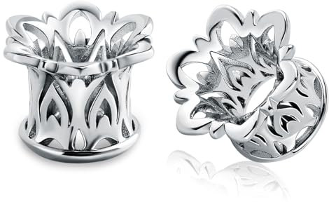 Stfery Ohrtunnel 8mm, Flesh Tunnel 8mm Plug 0G Hohle Tunnel Blumen Silber Paar Ohr Plug Piercing Schmuck