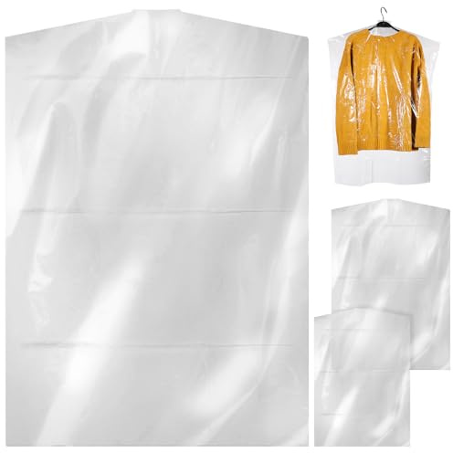 Alipis Plastic Clothes Covers, Hanging Transparent Dustproof Plastic Dry Cleaning Bags Protective Covers, Clear Bags for Clothes Shirts Suit Jackets Sweaters Dresses, 60 PCS (60 * 100cm + 40 * 70cm)