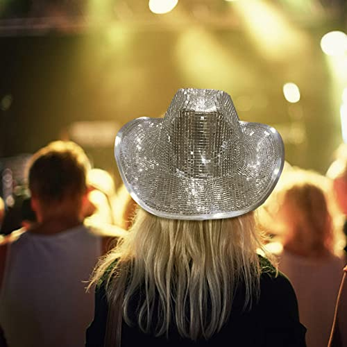Disco-Cowboyhut, Spiegelkugel-Disco-Cowboyhut, weicher, handgefertigter Light Space Disco-Cowgirl-Hut, Cowgirl-Hüte, blinkender Blinky-Partyhut, exquisite Verarbeitung, attraktiver blinkender Blinky