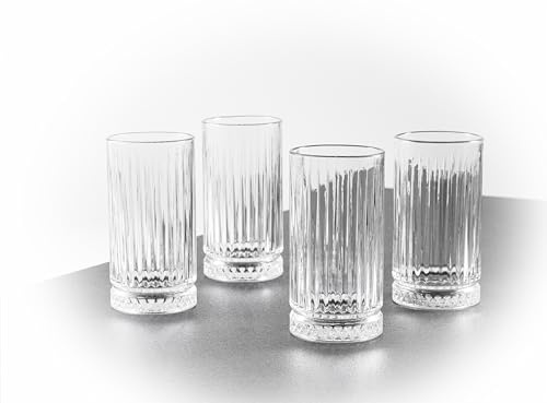 Hanseküche Juego de 4 Vasos Acanalados - Vasos Altos para Tragos Largos, Aptos para Lavavajillas - Vasos para beber, copas de cóctel, vasos, agua, zumo, café helado