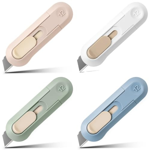 4pcs Utility Knife Box Cutters, Retractable Letter Opener, Sharp Cartons Cardboard Cutter Razor Knife for Christmas, Smooth Mechanism Perfect for Office and Home Use