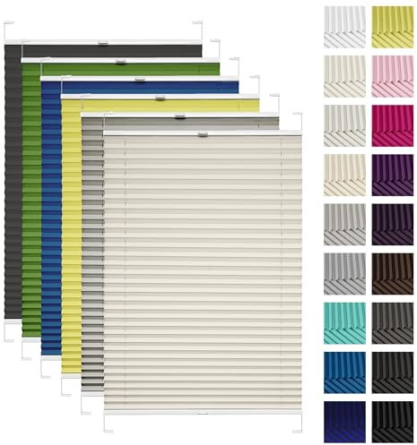 Rettika Plissee mit Bohren nach maß, Plissee nach Maß, 23 Farben, Breite, 30-129 cm, Höhe 150-230 cm, 4 Profilfarben, Fensterrollo Sonnenschutz, Plisseerollo innen, Rollo für Fenster mit Bohren