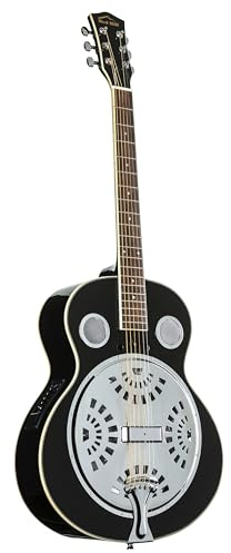 Resonator Gitarre von Red Hill, Schwarz, Spider-Cone-Resonator, Laminierte Fichtendecke, Sapele Boden und Zargen, Mahagonihals, Walnuss Griffbrett, Aktives Tonabnehmersystem