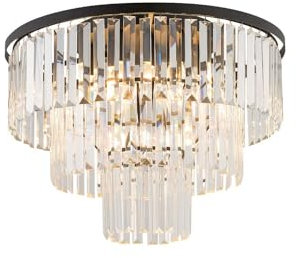 Licht-Erlebnisse Deckenleuchte rund D: 56 cm H: 41 cm Kristalle Art Déco 9x E14 Schwarz Transparent aus Glas Metall Jugendstil Deckenlampe Esszimmer Wohnzimmer