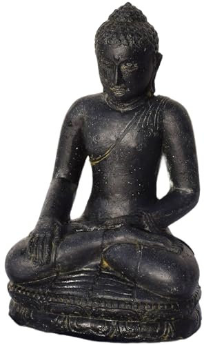 Teako Design Stonox Steinfigur Sitzender Buddha Kolhapur Bhumisparsha Mudra, Frostbeständige Gartenskulptur, Wetterfest,geeignet für Gartenbereich, Harmonische Atmosphäre