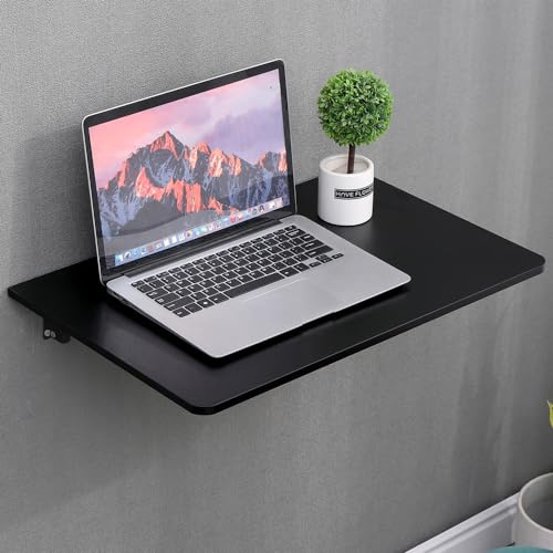 Rainbow Tree 60cm Wall Mounted Folding Table, Floating Desk for Small Spaces, Drop Leaf Dining Table for Kitchen, Hanging Table for Study, Bedroom, Bathroom, or Balcony Space Saving (Black)
