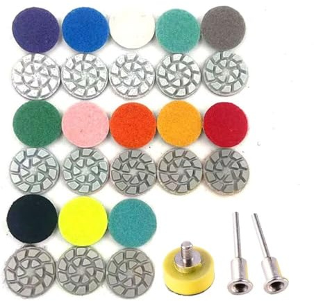 13pcs Nass Polieren Pads Sets, 1inch 25mm Pads für Granit Stein Beton Marmor Bodenschleifer oder Polierer, 50#-8000# mit 3mm Schaft Haken Schleife Backing Halter Pads für Nasspolierer